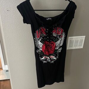 Edgy Black Graphic Lace-Up dress